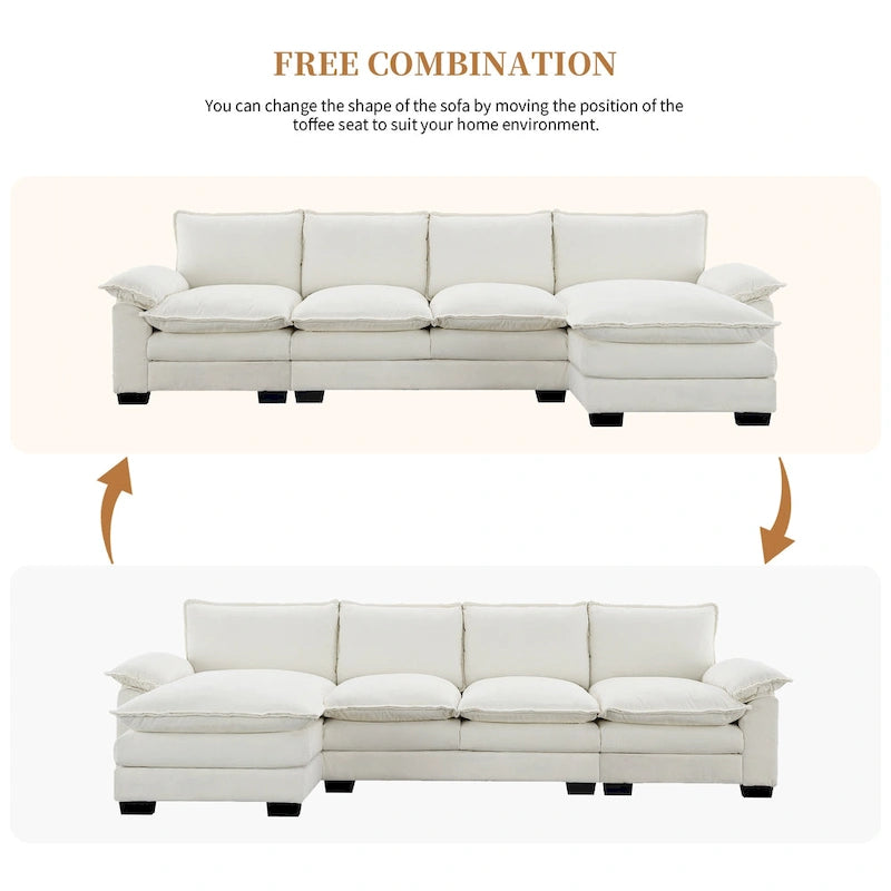 [VIDEO provided][New]118*55 Canapé moderne en chenille en forme de L avec double coussin d'assise, meubles d'intérieur rembourrés à 5 places, S