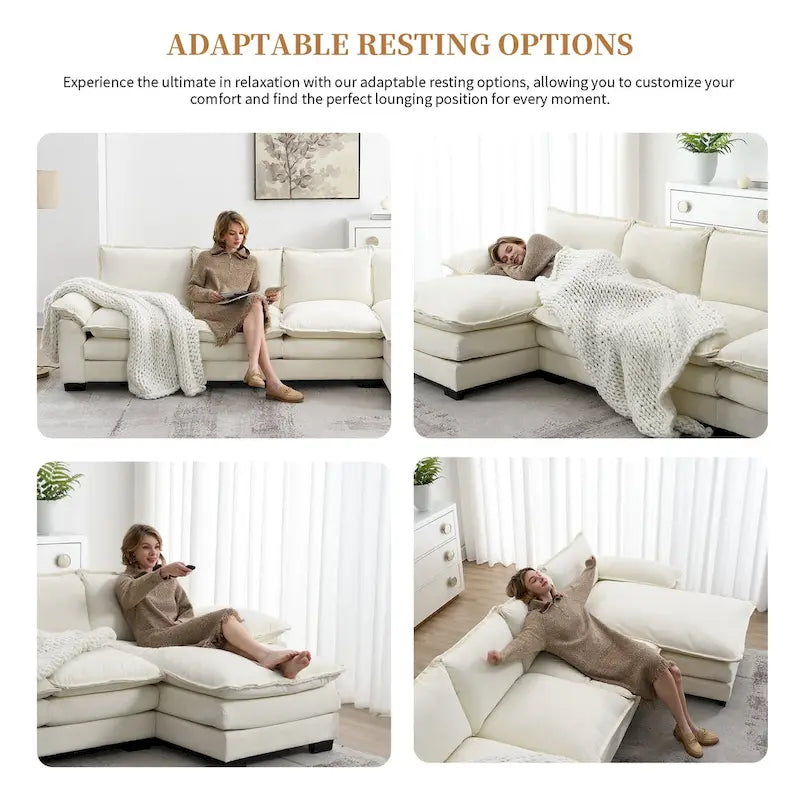[VIDEO provided][New]118*55 Canapé moderne en chenille en forme de L avec double coussin d'assise, meubles d'intérieur rembourrés à 5 places, S