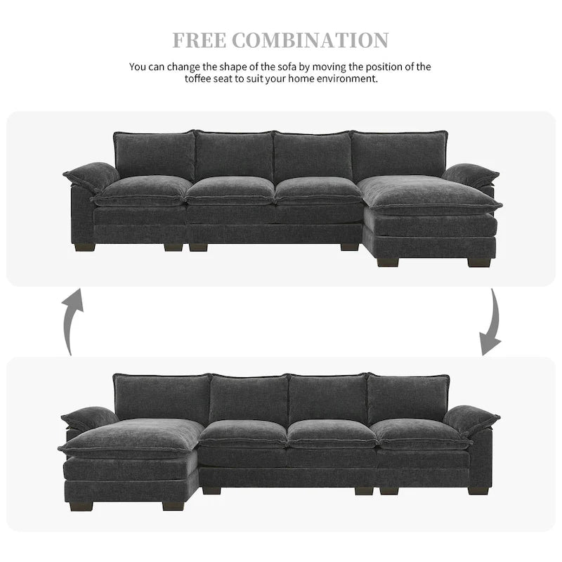 [VIDEO provided][New]118*55 Canapé moderne en chenille en forme de L avec double coussin d'assise, meubles d'intérieur rembourrés à 5 places, S