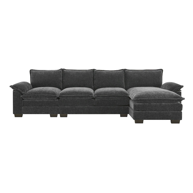 [VIDEO provided][New]118*55 Canapé moderne en chenille en forme de L avec double coussin d'assise, meubles d'intérieur rembourrés à 5 places, S