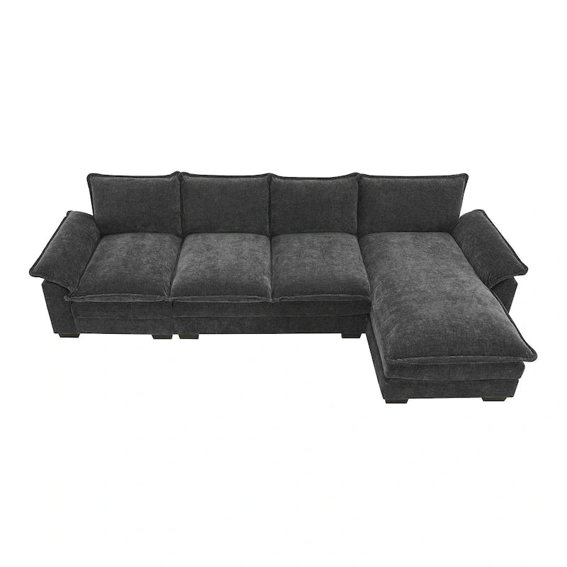 [VIDEO provided][New]118*55 Canapé moderne en chenille en forme de L avec double coussin d'assise, meubles d'intérieur rembourrés à 5 places, S