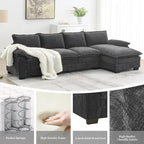 [VIDEO provided][New]118*55 Canapé moderne en chenille en forme de L avec double coussin d'assise, meubles d'intérieur rembourrés à 5 places, S