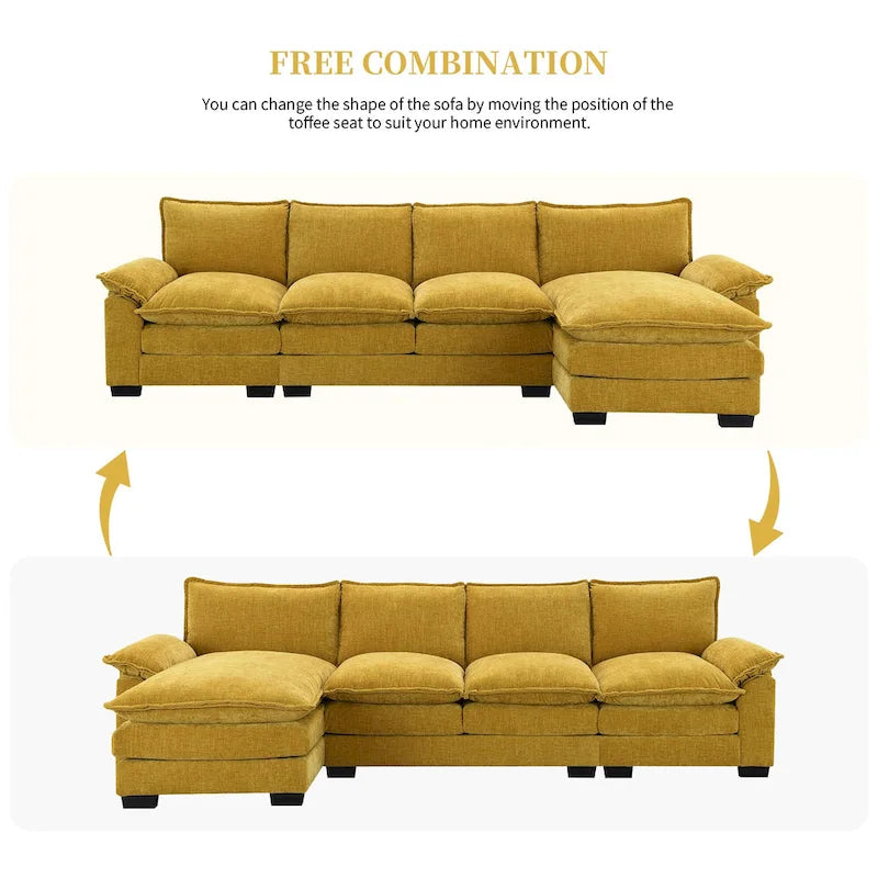 [VIDEO provided][New]118*55 Canapé moderne en chenille en forme de L avec double coussin d'assise, meubles d'intérieur rembourrés à 5 places, S