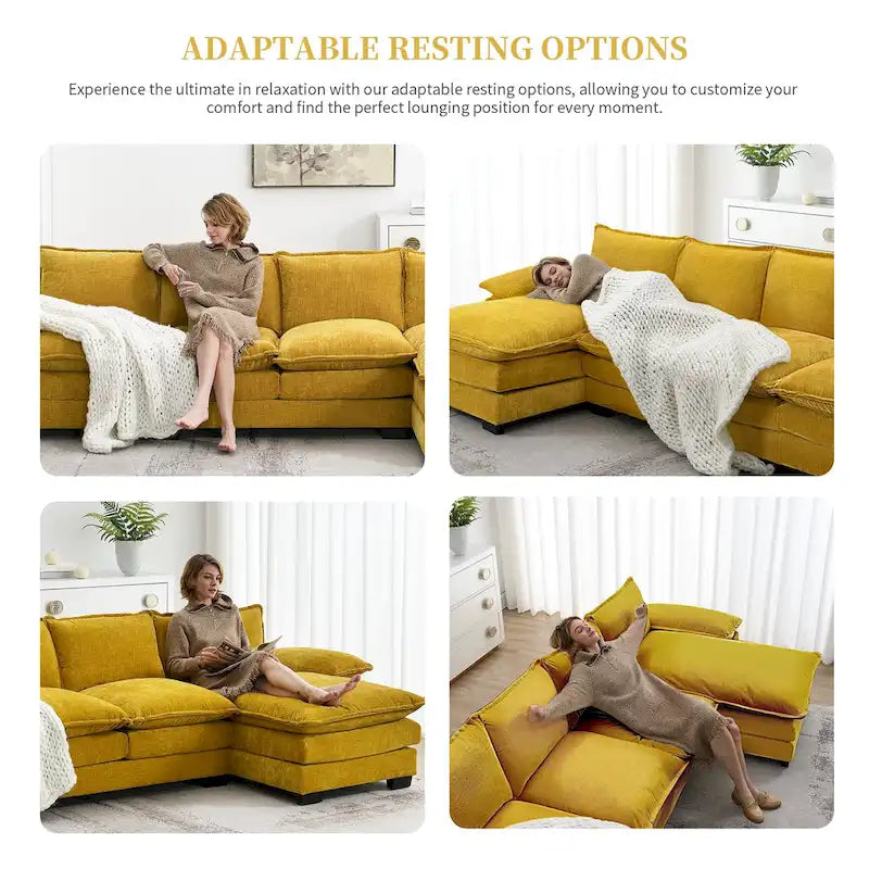 [VIDEO provided][New]118*55 Canapé moderne en chenille en forme de L avec double coussin d'assise, meubles d'intérieur rembourrés à 5 places, S