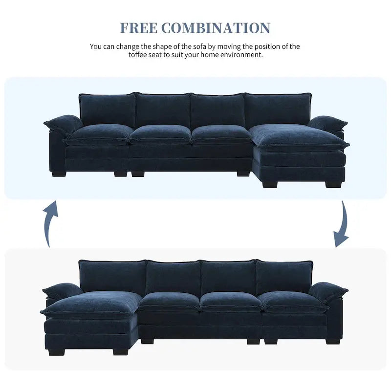 [VIDEO provided][New]118*55 Canapé moderne en chenille en forme de L avec double coussin d'assise, meubles d'intérieur rembourrés à 5 places, S
