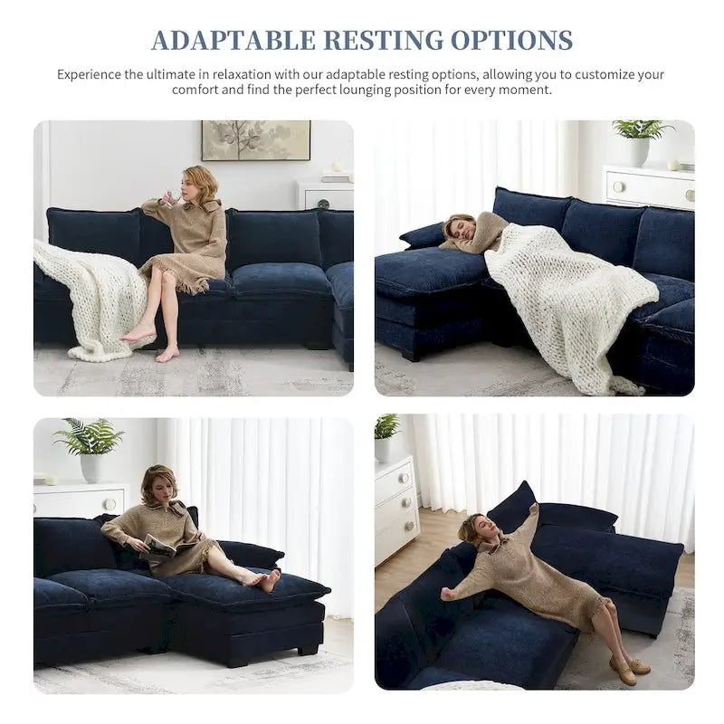 [VIDEO provided][New]118*55 Canapé moderne en chenille en forme de L avec double coussin d'assise, meubles d'intérieur rembourrés à 5 places, S