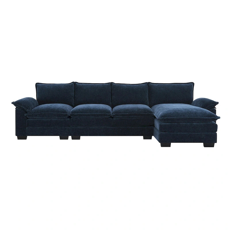 [VIDEO provided][New]118*55 Canapé moderne en chenille en forme de L avec double coussin d'assise, meubles d'intérieur rembourrés à 5 places, S