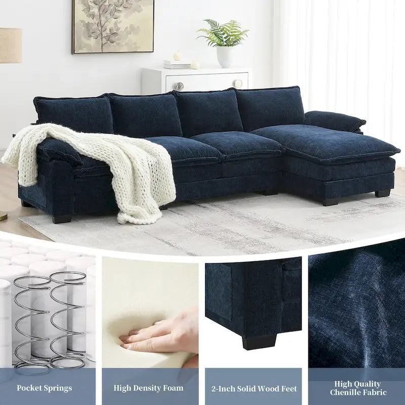 [VIDEO provided][New]118*55 Canapé moderne en chenille en forme de L avec double coussin d'assise, meubles d'intérieur rembourrés à 5 places, S