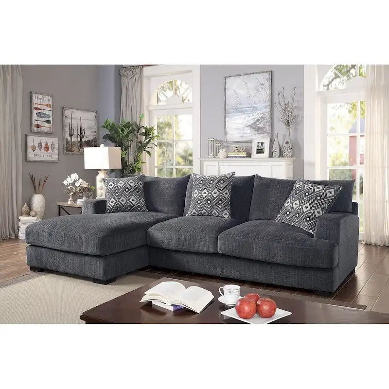 L-Shaped Chenille Upholstered Sectional Sofa in Gray