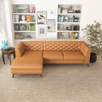 Divano ad angolo componibile Florentina Modern Chesterfield con imbottitura capitonné in pelle di qualità superiore, color cognac tan, per salotto