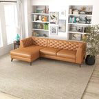 Divano ad angolo componibile Florentina Modern Chesterfield con imbottitura capitonné in pelle di qualità superiore, color cognac tan, per salotto