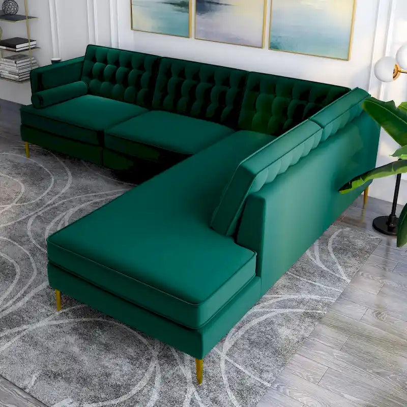 Canapé d'angle sectionnel Chatty Velvet moderne capitonné pour salon