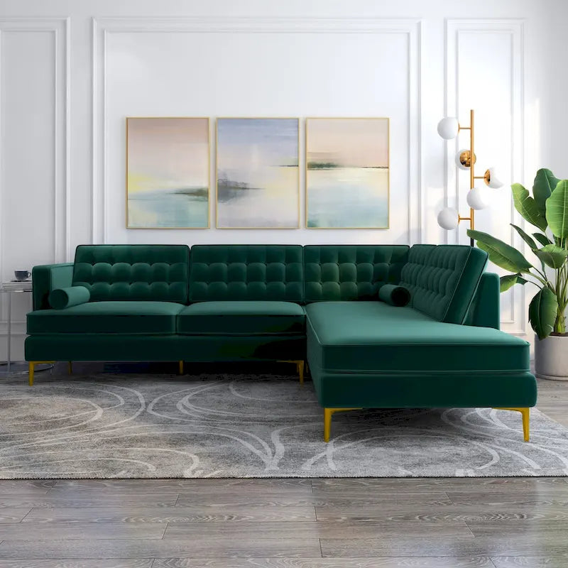Canapé d'angle sectionnel Chatty Velvet moderne capitonné pour salon