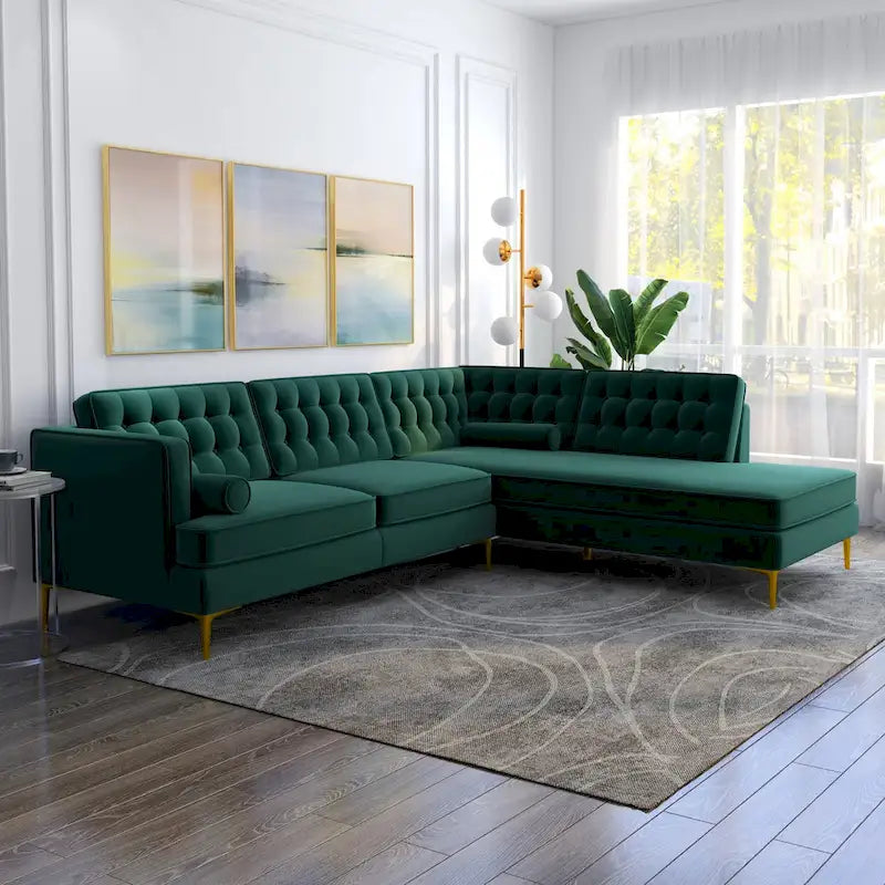 Canapé d'angle sectionnel Chatty Velvet moderne capitonné pour salon