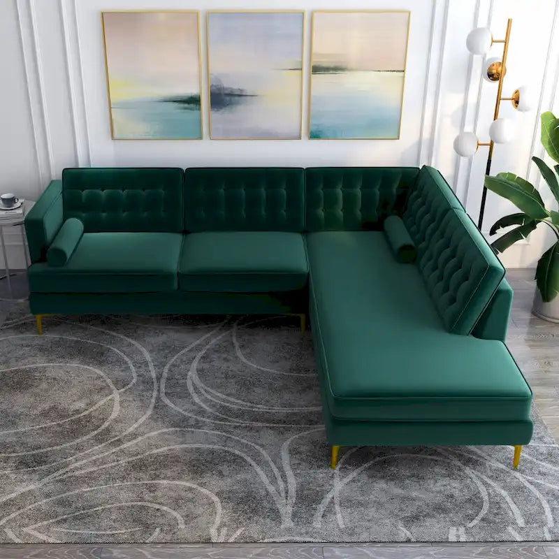 Canapé d'angle sectionnel Chatty Velvet moderne capitonné pour salon