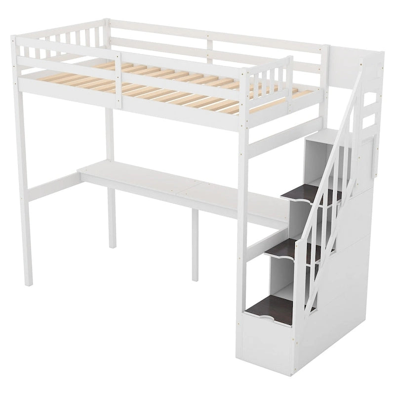 Letto a soppalco singolo con scala e scrivania integrata