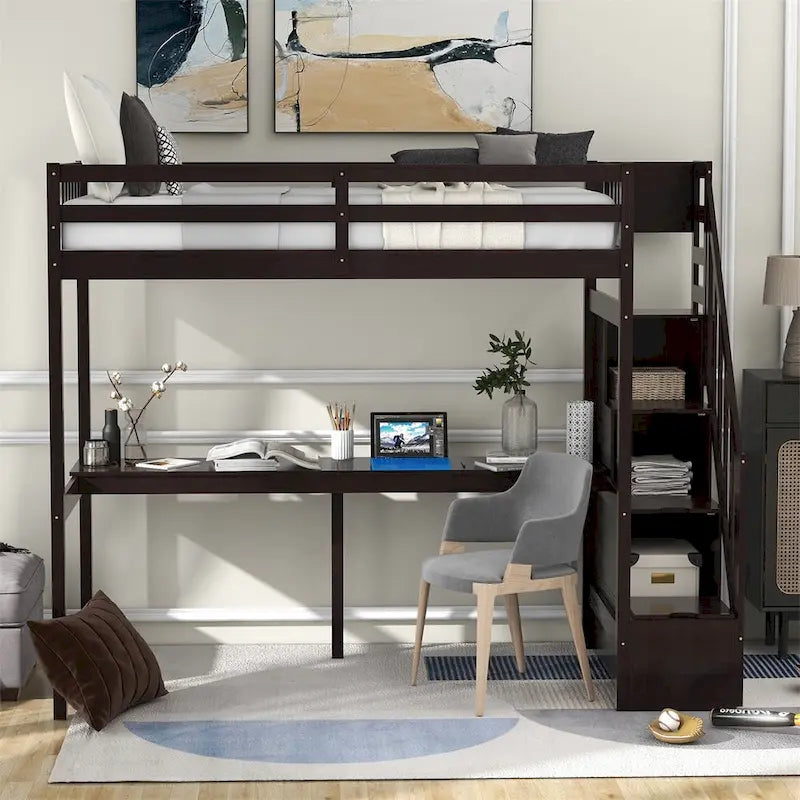 Letto a soppalco singolo con scala e scrivania integrata