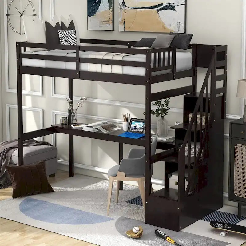 Letto a soppalco singolo con scala e scrivania integrata