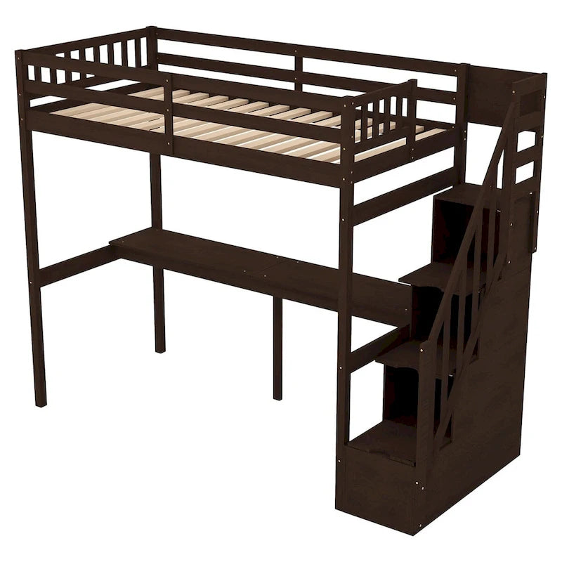 Letto a soppalco singolo con scala e scrivania integrata