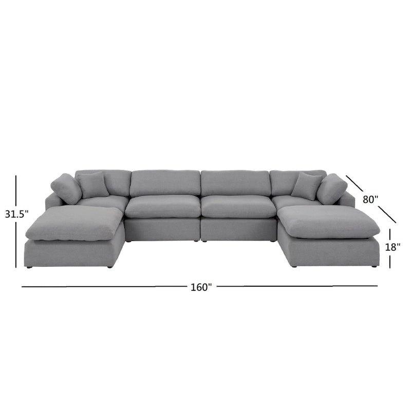 Canapé d'angle en U Anka en lin gris avec rembourrage en duvet, par iNSPIRE Q Modern