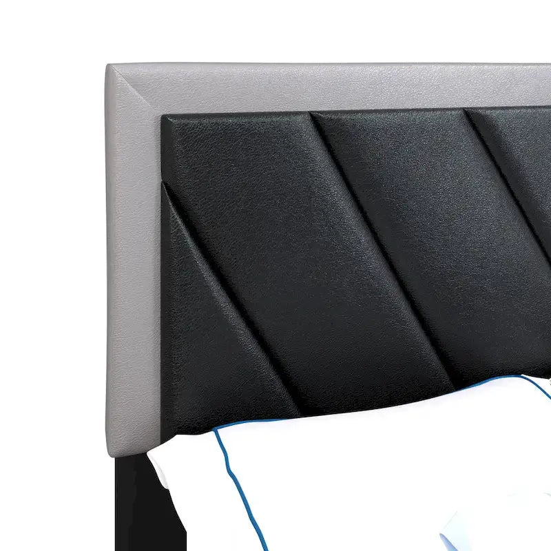 Struttura letto Savona Diagonal imbottita, colore nero e grigio