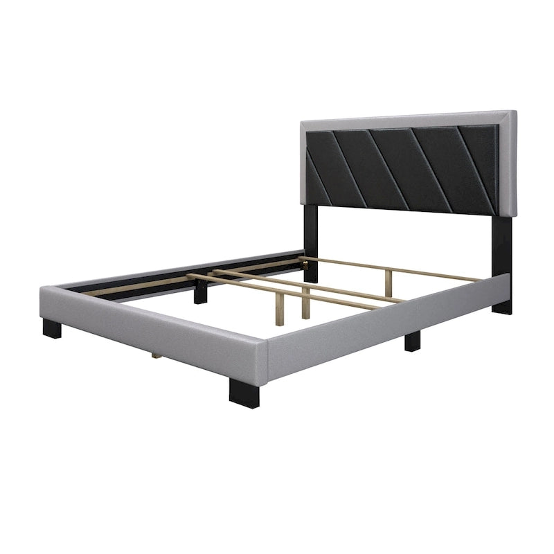 Struttura letto Savona Diagonal imbottita, colore nero e grigio