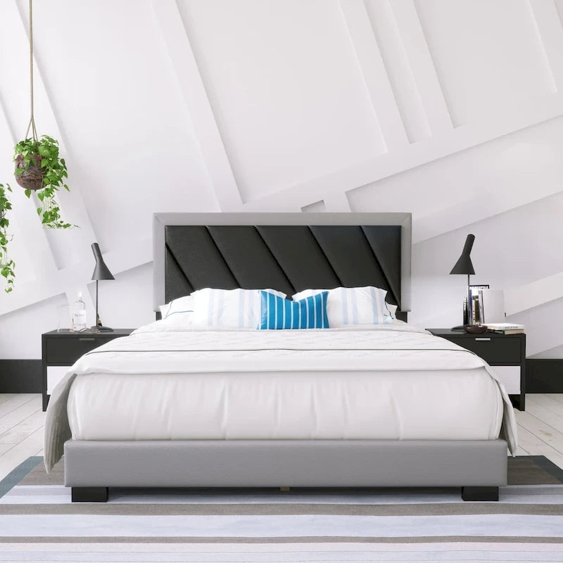 Struttura letto Savona Diagonal imbottita, colore nero e grigio