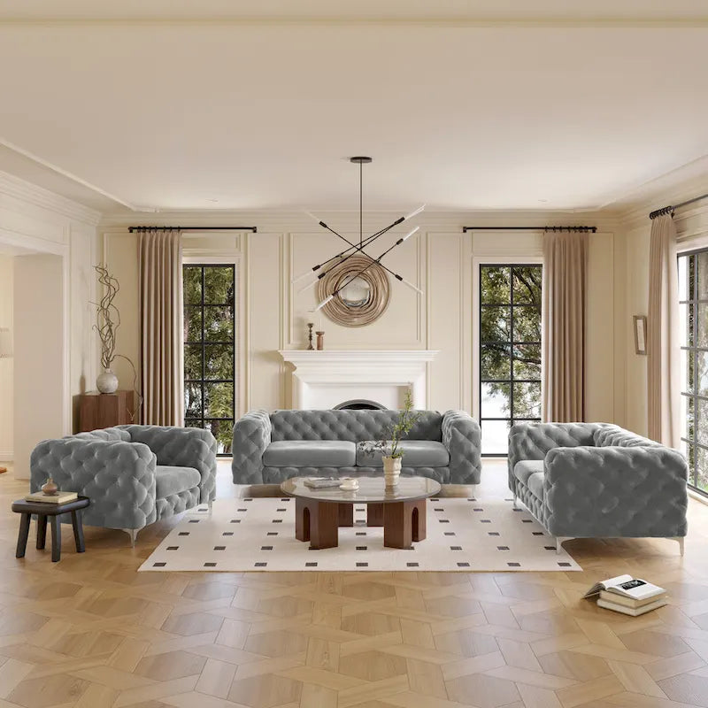 Ensemble de canapé et causeuse capitonnés en velours Chesterfield Corvus Aosta pour salon