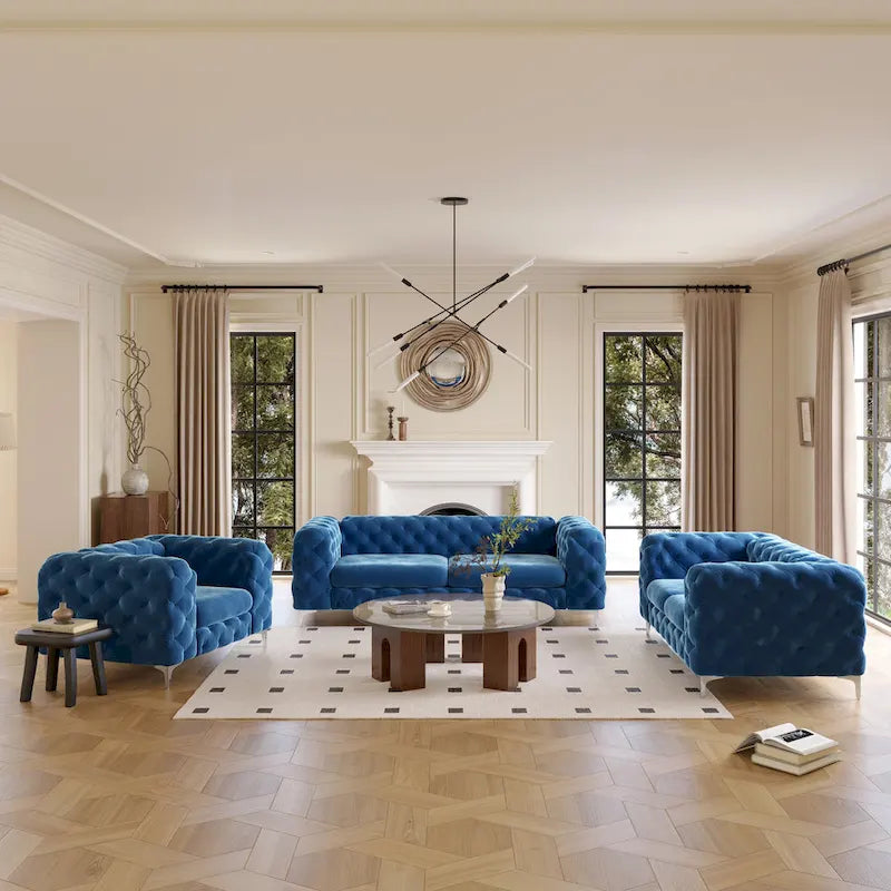Ensemble de canapé et causeuse capitonnés en velours Chesterfield Corvus Aosta pour salon