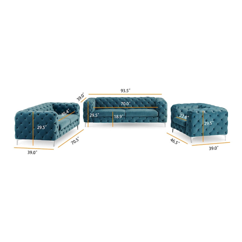 Ensemble de canapé et causeuse capitonnés en velours Chesterfield Corvus Aosta pour salon