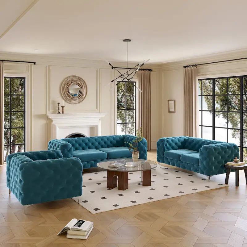 Ensemble de canapé et causeuse capitonnés en velours Chesterfield Corvus Aosta pour salon