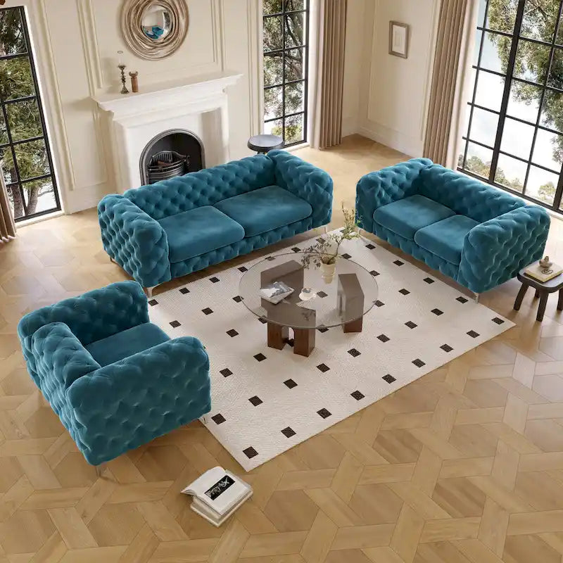 Ensemble de canapé et causeuse capitonnés en velours Chesterfield Corvus Aosta pour salon