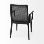 Sedia da pranzo con seduta in tessuto crema, schienale in canna e struttura in legno massello marrone chiaro