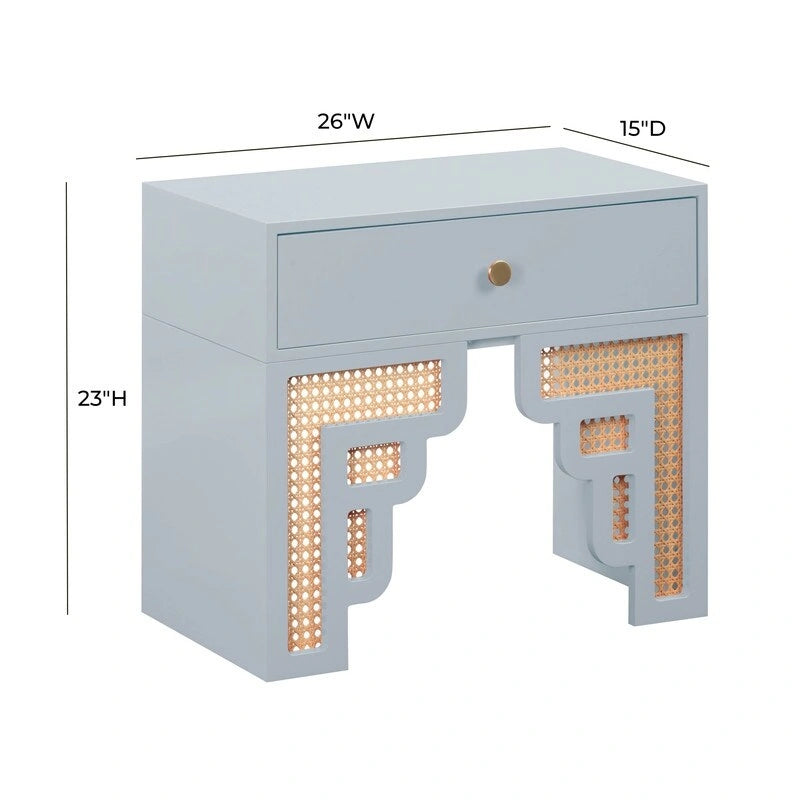 Comodino in legno e rattan