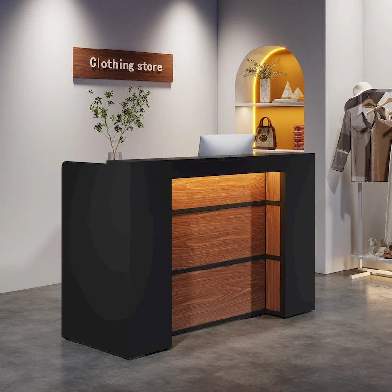 Ampio banco reception con luci a LED per salone, sala d'attesa, negozio, ufficio, hall, negozio al dettaglio, clinica