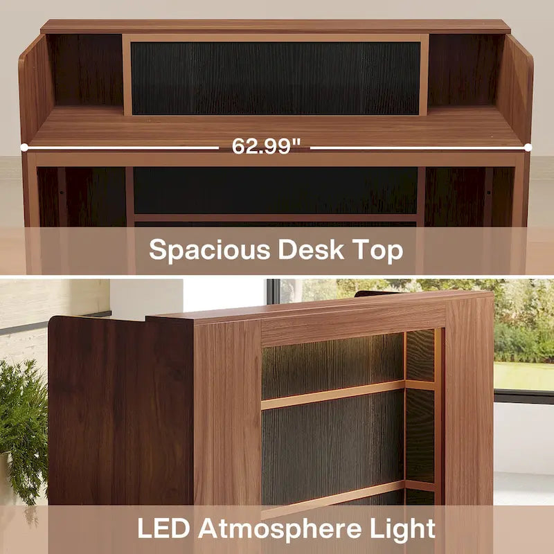 Ampio banco reception con luci a LED per salone, sala d'attesa, negozio, ufficio, hall, negozio al dettaglio, clinica