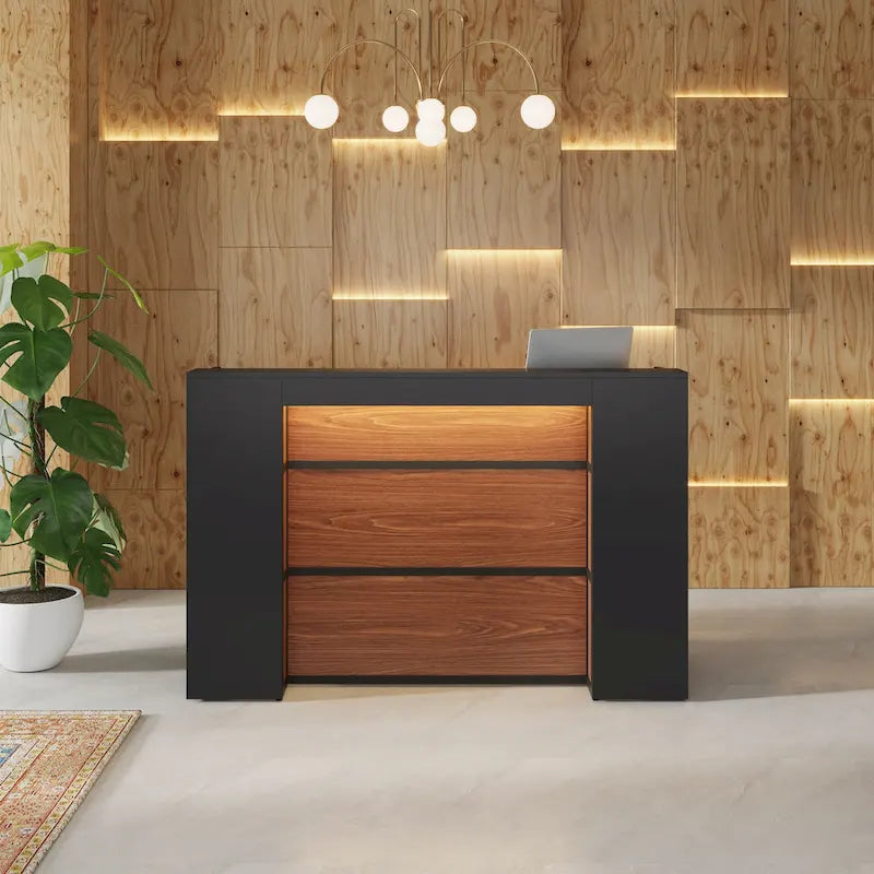 Ampio banco reception con luci a LED per salone, sala d'attesa, negozio, ufficio, hall, negozio al dettaglio, clinica