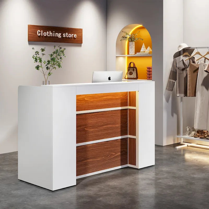 Ampio banco reception con luci a LED per salone, sala d'attesa, negozio, ufficio, hall, negozio al dettaglio, clinica