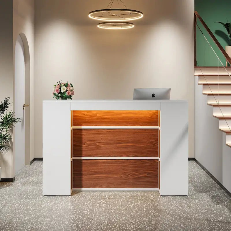 Ampio banco reception con luci a LED per salone, sala d'attesa, negozio, ufficio, hall, negozio al dettaglio, clinica