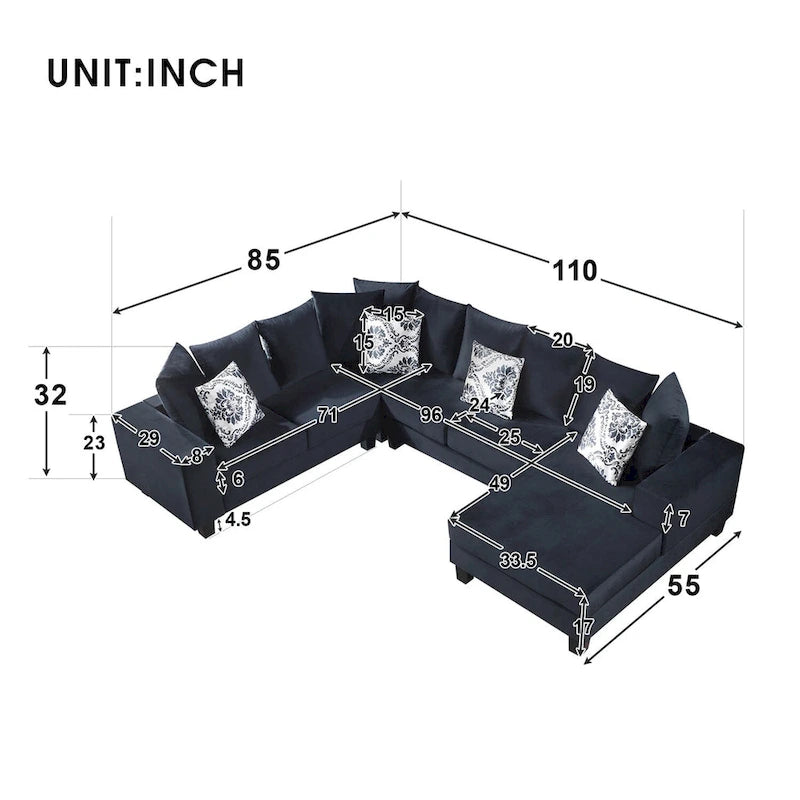 Canapé d'angle moderne Merax en forme de U avec de nombreux oreillers inclus