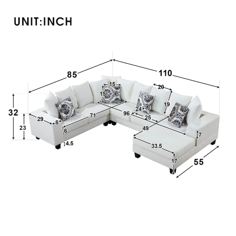 Canapé d'angle moderne Merax en forme de U avec de nombreux oreillers inclus