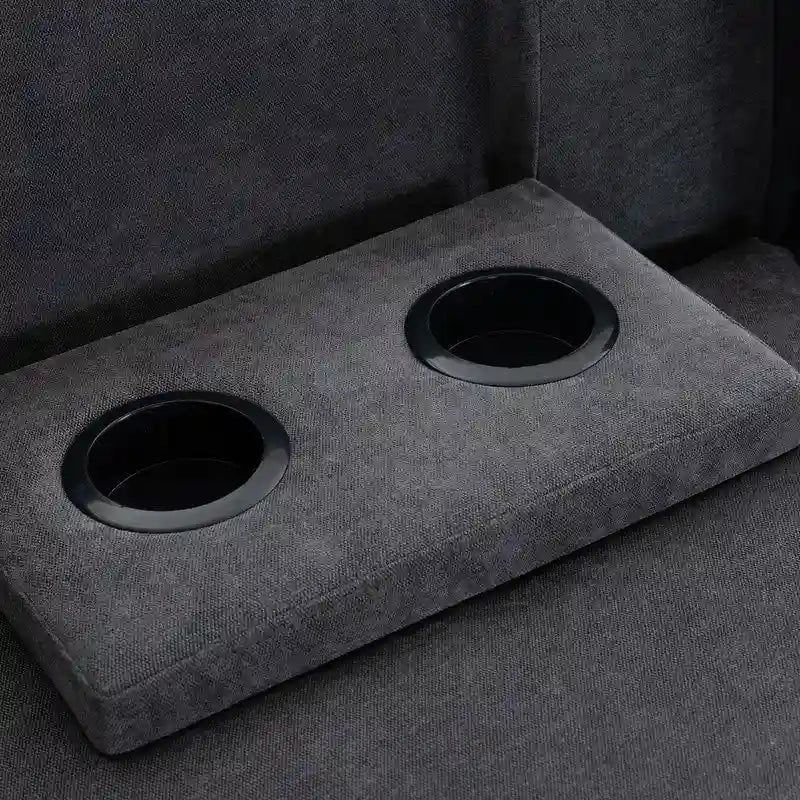 Divano componibile con pouf contenitore estraibile, 2 portabicchieri a scomparsa