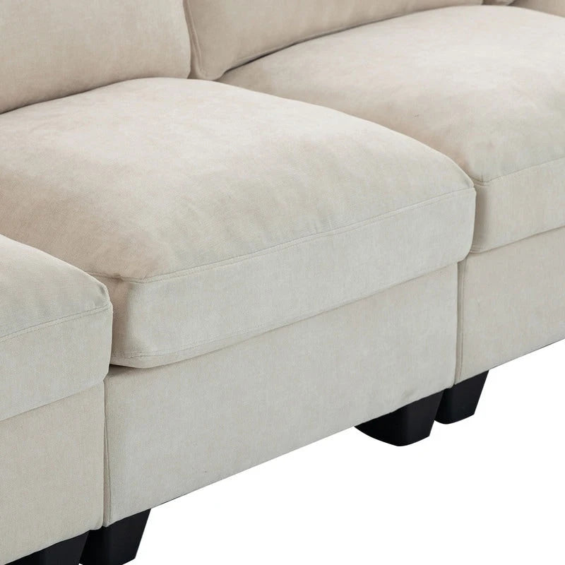 Divano componibile con pouf contenitore estraibile, 2 portabicchieri a scomparsa