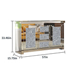 Credenza a 3 cassetti con specchio e decorazioni a forma di diamante, in stile Glam