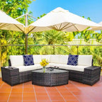 Gymax 6PCS Wicker Furniture Sectional Sofa Set w/ Cushions Off White - See details