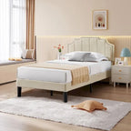 Telaio Letto Imbottito con Testiera Regolabile Rifinita con Borchie, Nessuna Rete a Molle Necessaria