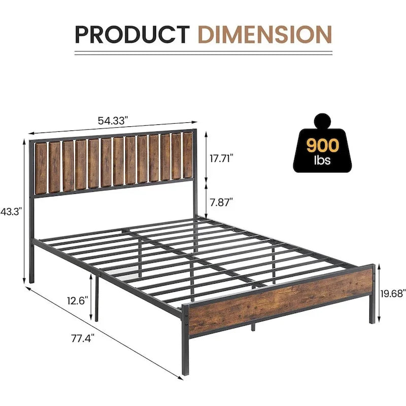 Struttura letto a piattaforma, testiera rustica in legno vintage