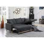Divano sezionale letto reversibile in tessuto grigio scuro con chaise longue contenitore