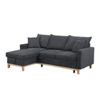 Divano sezionale letto reversibile in tessuto grigio scuro con chaise longue contenitore