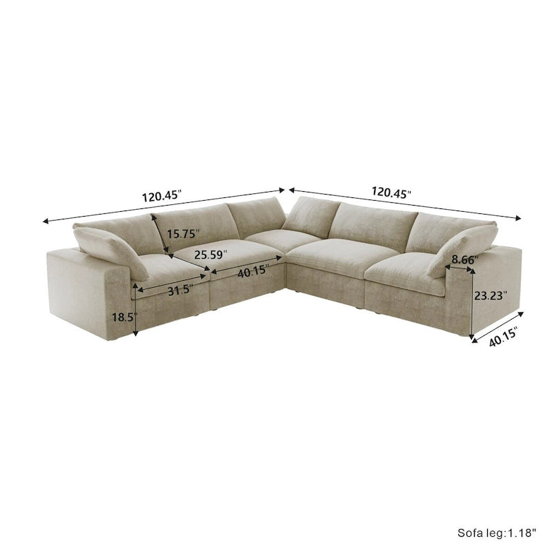 Divano Sezionale Modulare Convertibile, Divano ad Angolo a 5 Posti con Cuscini, 2 x 120.45 Divano Minimalista per Soggiorno